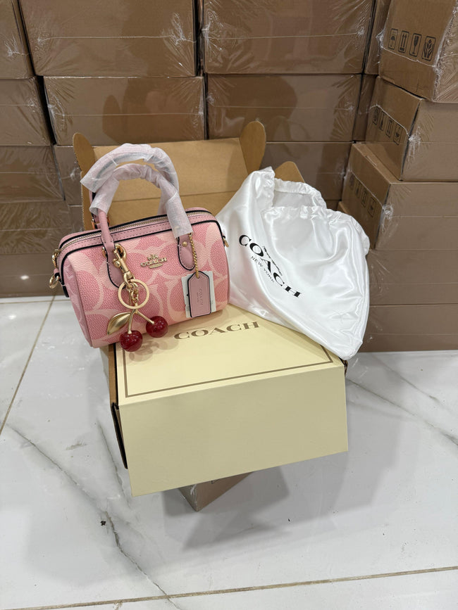 Coach Light Pink Bag with Cherry Charm included Hover Image