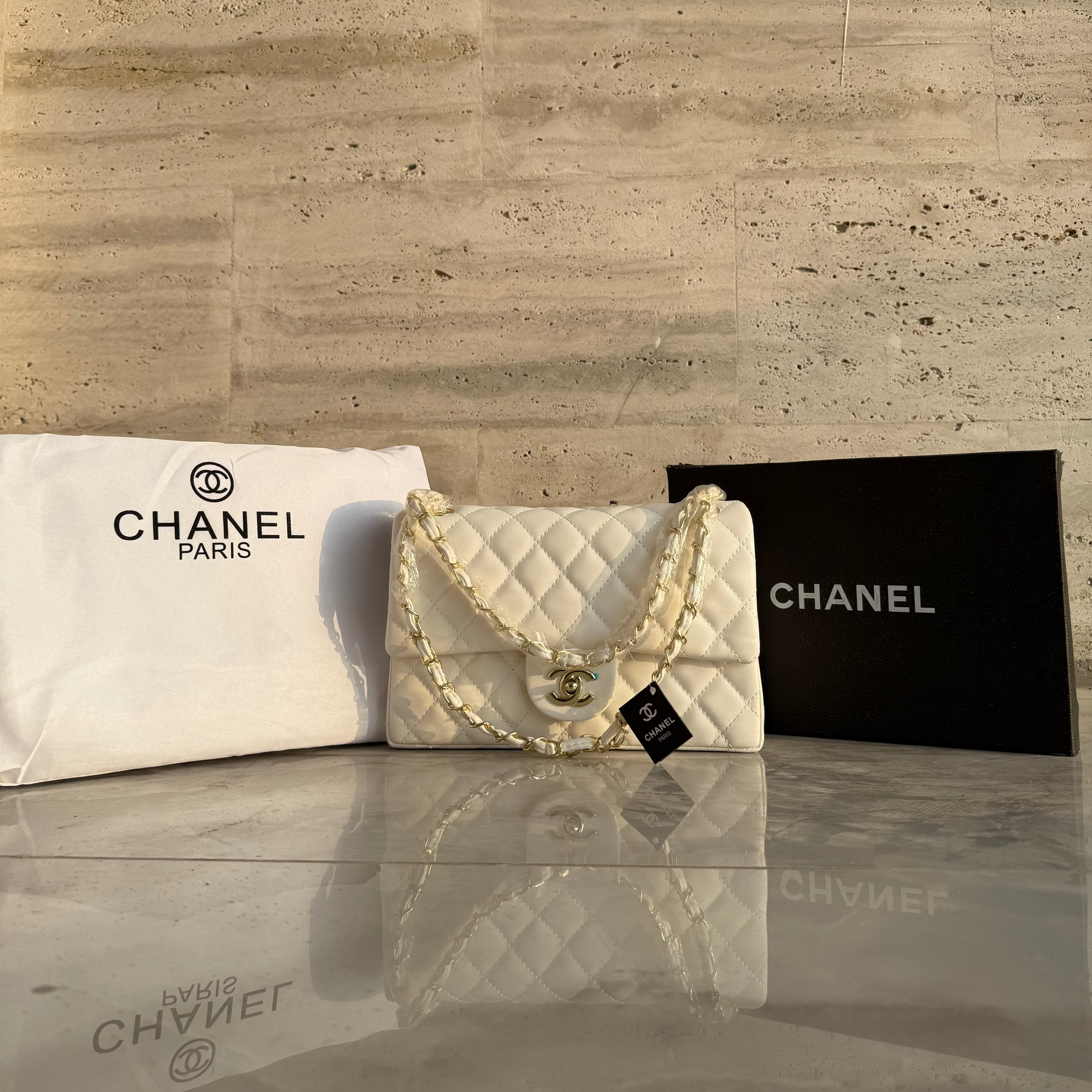 Chanel Paris Limited Edition Double Flap Lambskin Bag ( WHITE )