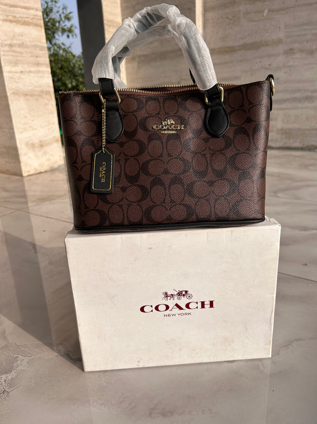 COACH Bag - Gallery Tote Bag In Signature Canvas- Dark Tan Brown Main Image