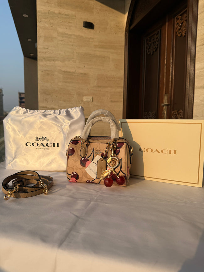 COACH CHERRY PATTERN BAG IN BROWN WITH CHERRY CHARM Main Image