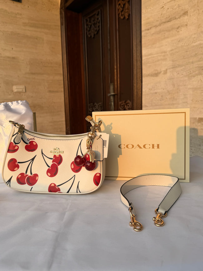 COACH WHITE CHERRY PATTERN BAG WITH CHERRY CHARM AND 2 STRIPS Main Image