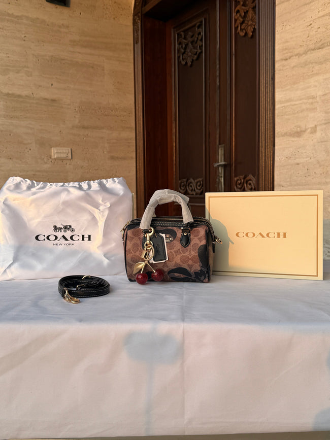 COACH BROWN WITH BLACK PATTERN BAG AND CUTE CHERRY CHARM Hover Image