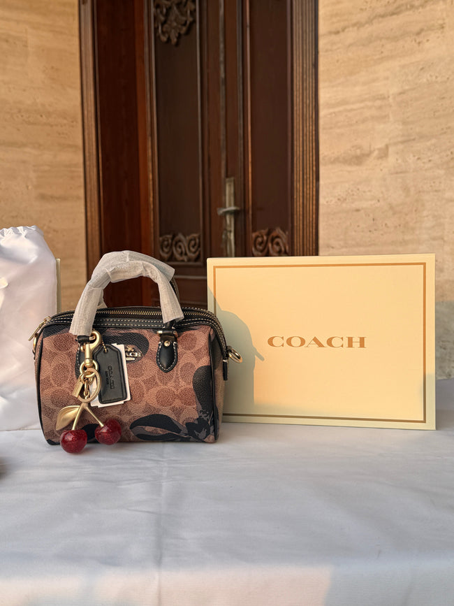 COACH BROWN WITH BLACK PATTERN BAG AND CUTE CHERRY CHARM Main Image