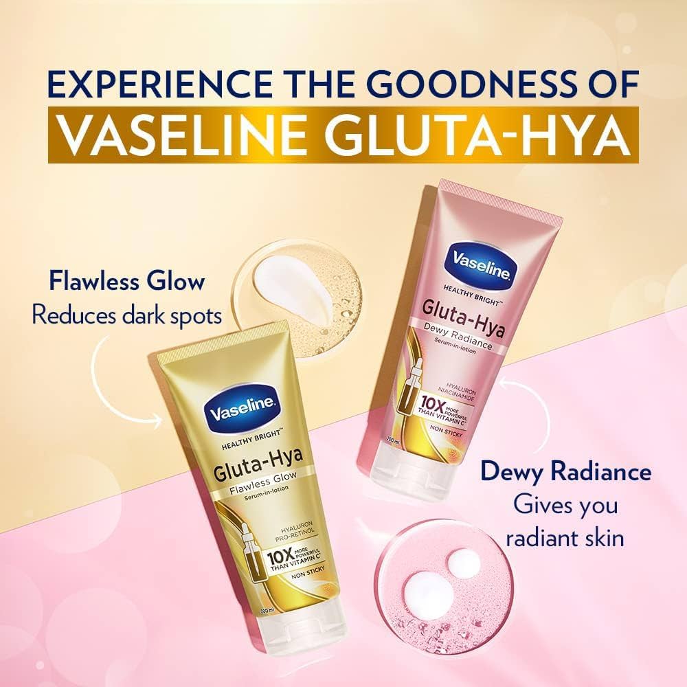 (pack of 2) Vaseline Gluta-Hya Flawless Glow, 200ml Gluta-Hya Dewy Radiance, 200ml
